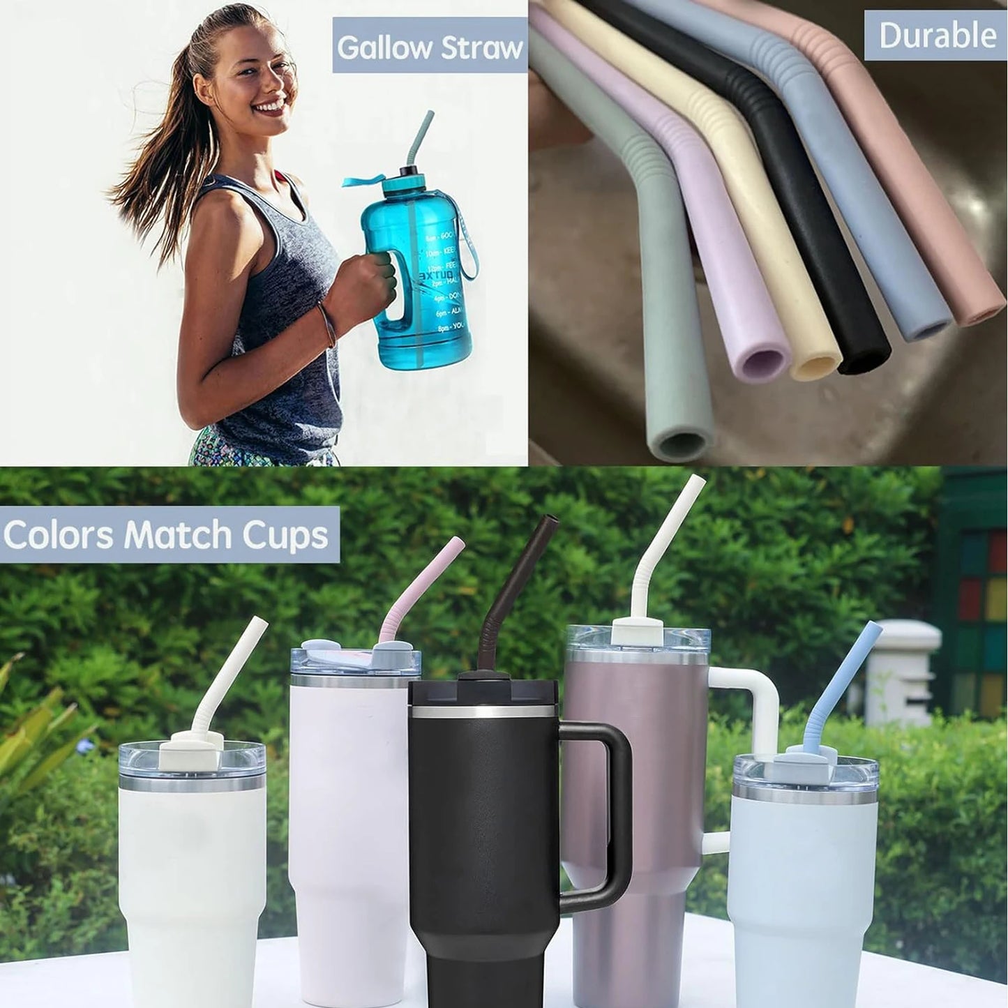 Hemasa Pastel Color 14” Extra Long Silicone  Straw for  40 oz Cup, Reusable Flexible Tall Giant Big Drinking Straw -6 pack
