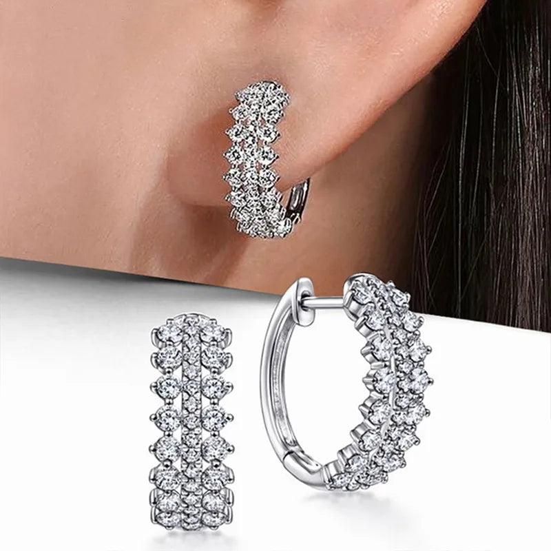 Huitan 2023 Trend Women Hoop Earrings with Crystal Cubic Zirconia Fashion Lady's Ear Accessories Wedding Party Statement Jewelry