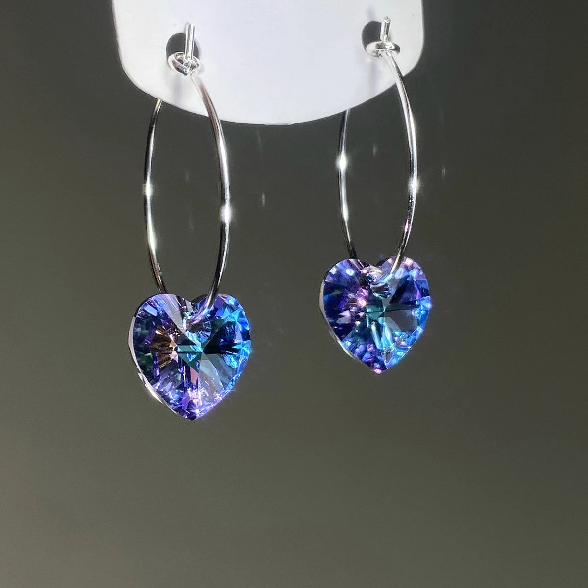 Modian Sparkling Blue Crystal Swing Hoop Earrings For Women Classic Heart 925 Sterling Silver Luxury Jewelry Female Accessories