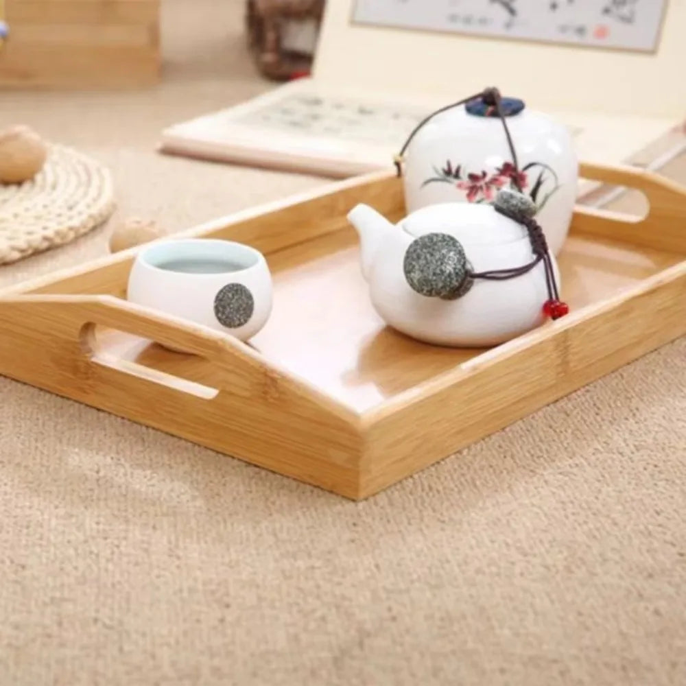Retro Rectangular Storage Tray household Solid Wood Storage Plate Bamboo Water Cup Plate Home Living Room
