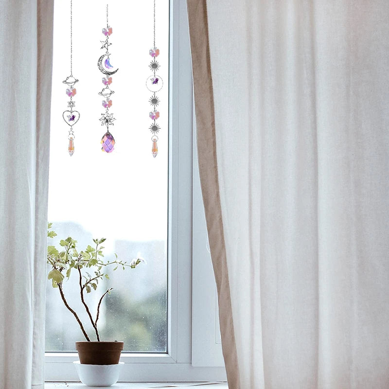 Crystal Wind Chime Moon Sun Catcher Diamond Prisms Pendant Dream Catcher Rainbow Chaser Hanging Drop Home Garden Decor Windchime