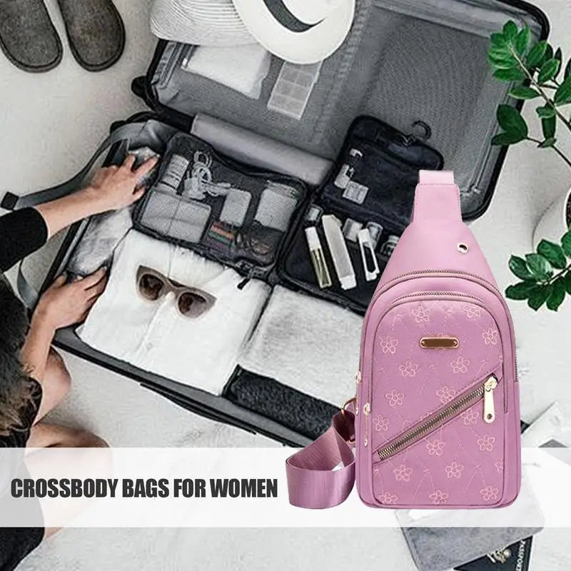 Hemasa Womens Sling Bags Crossbody Sports Sling Backpack Chest Bag Waterproof Oxford Cloth Crossbody Purse With Earphone Hole Sling Bag
