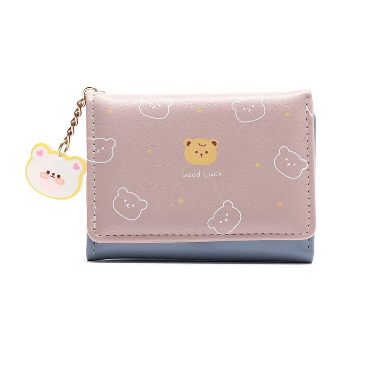 Women Short Thin Korean Version Cute Cartoon Bear Ladies Small Wallet Student Three-fold Wallet Female Fashion Short Coin Purse