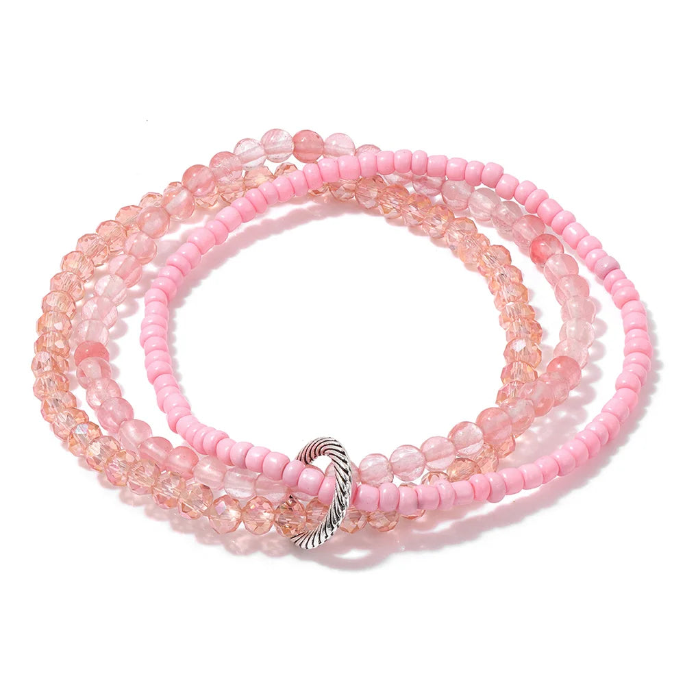 3Pcs/Set Colorful Glass Beaded Bracelet 4mm Howlite Crystal Beads Charm Bracelets Bangles for Women Friendship Jewelry Gift
