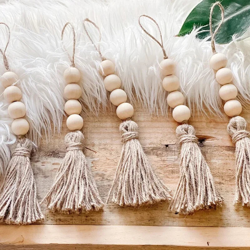 Tejesa  Wood Beads Garland with Large Tassels Wooden Bead String Rustic Farmhouse Beads Prayer Beads Door Bead Garland Hanging Decor for Door Window Decor