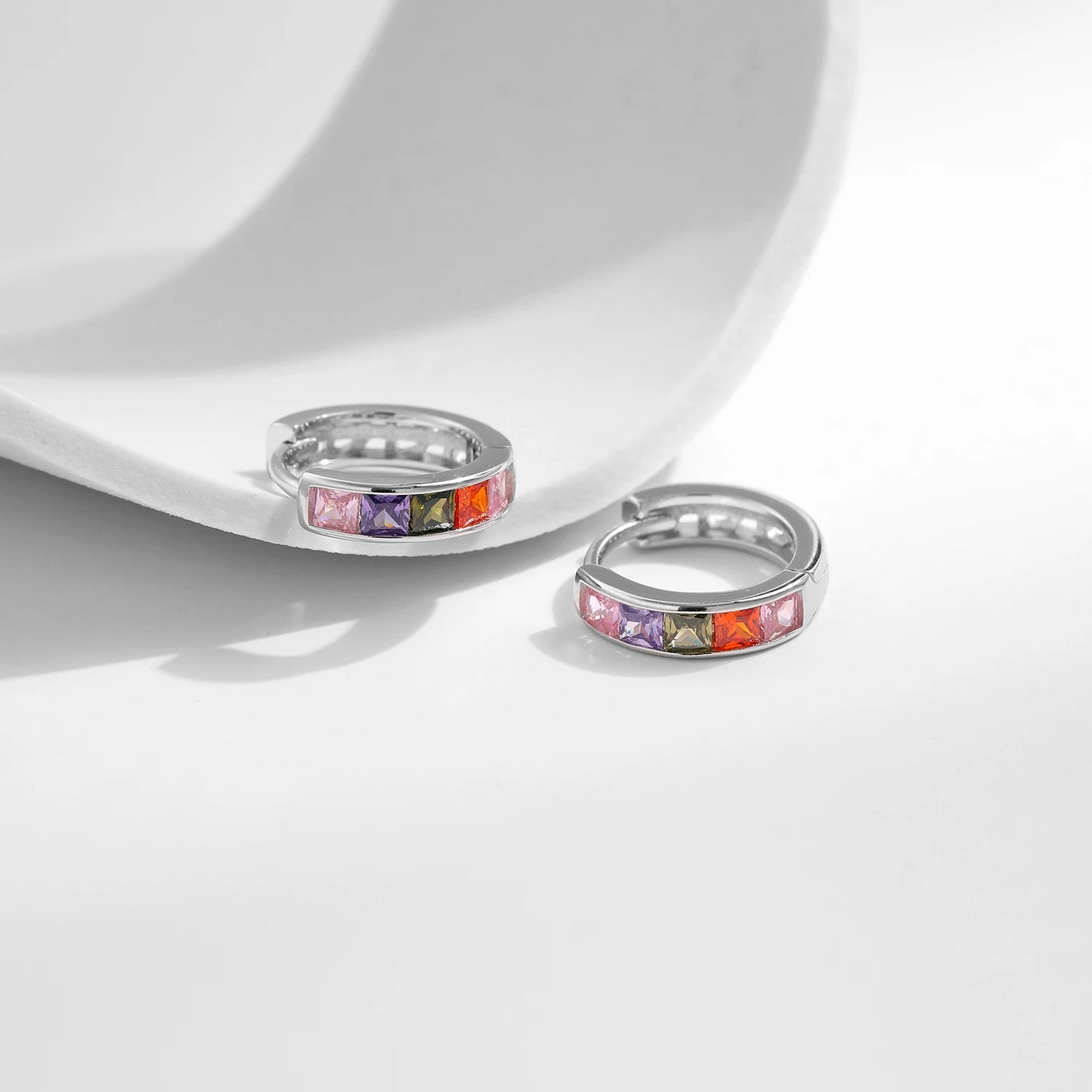 MODIAN 925 Sterling Silver Trendy Basic Colorful Zirconia Hoop Earrings Exquisite Party Ear Buckles For Women Fine Jewelry Gift