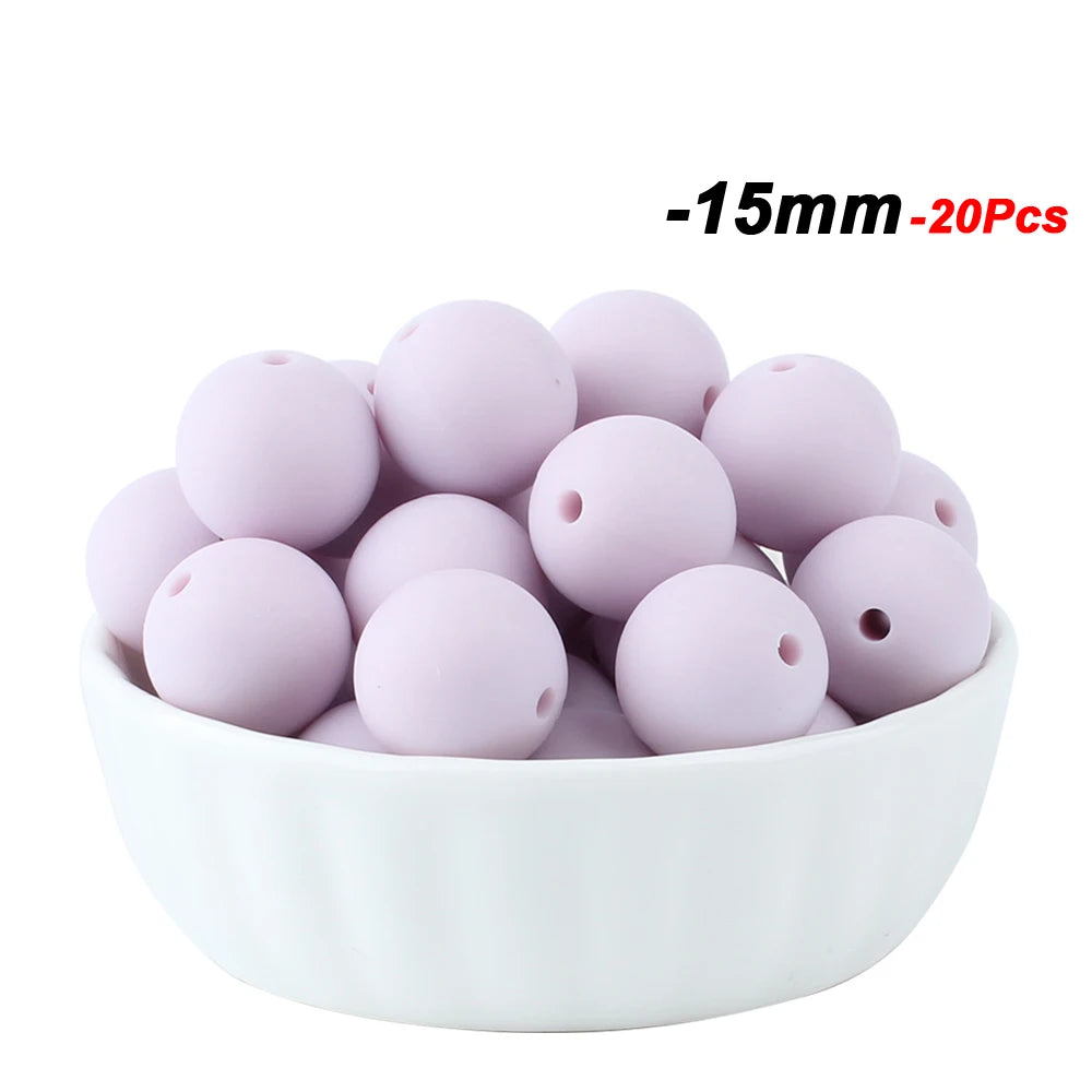 20pcs 15mm Baby Round Silicone Beads Food Grade DIY Teethers Toys Nipple Holder Pacifier Chain BPA Free Silicone Teething Beads