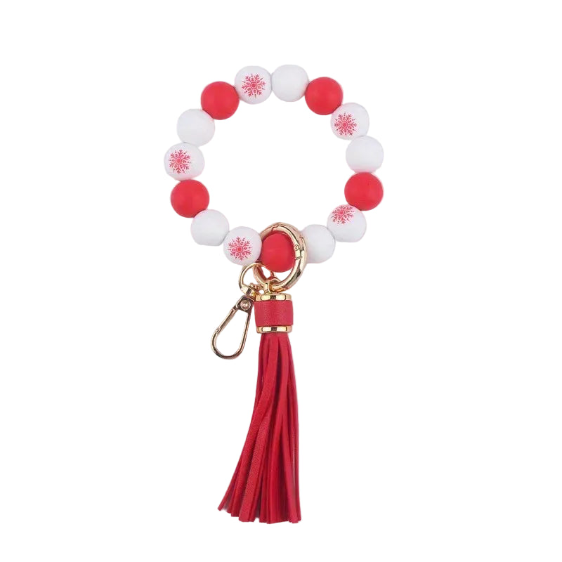 Hemasa Christmas Silicone Bead Bracelet Keychain Ladies Wallet Tassel PU Fringe Creative Beaded Wristband Fashionable Gift Item