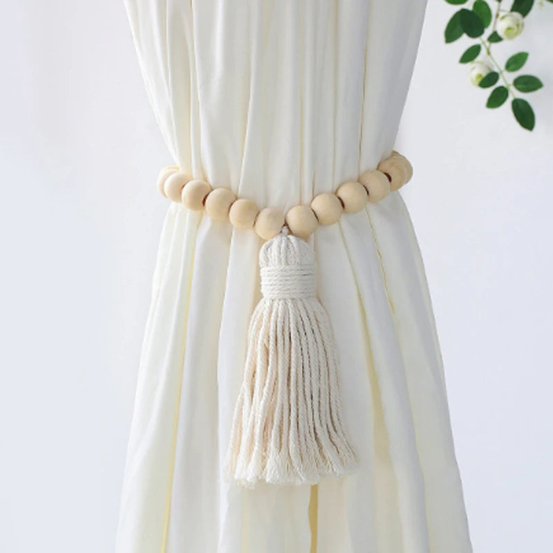 Bohemian Style Hand-woven Curtain Tie Rope With Beadfringe Farmhouse Decorative Pendant Curtain Tassel Strap Room Decor