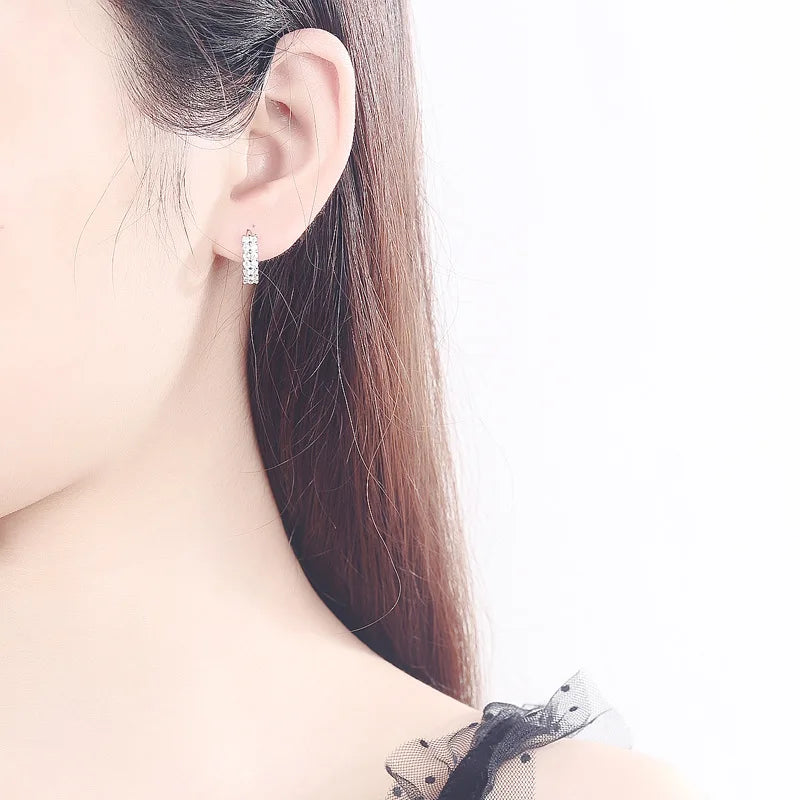 Hemasa 925 Sterling silver  Earrings Fashion High Quality Jewelry Double Row Crystal Zircon Round Ear rings