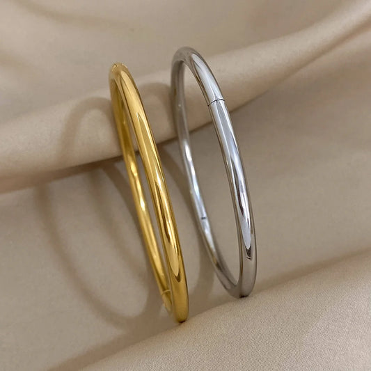 ALLYES Simple Gold Silver Color Stainless Steel Plain Cuff Bangle Bracelet for Women Minimalist Smooth Waterproof Jewelry Gifts