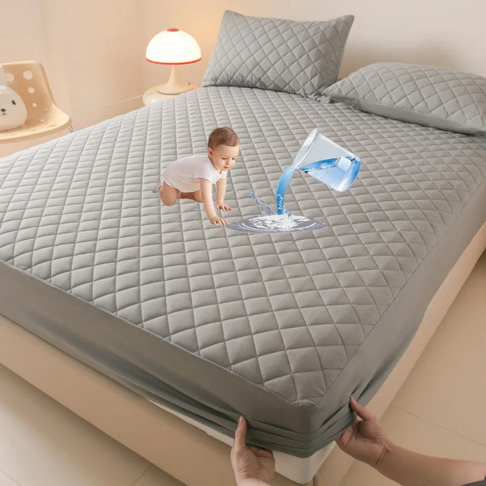 100%Waterproof Mattress Cover Thick Solid Color Bed Fitted Sheet Single/Queen/King 침대커버 135x200cm 160x200cm Soft Bed Cover