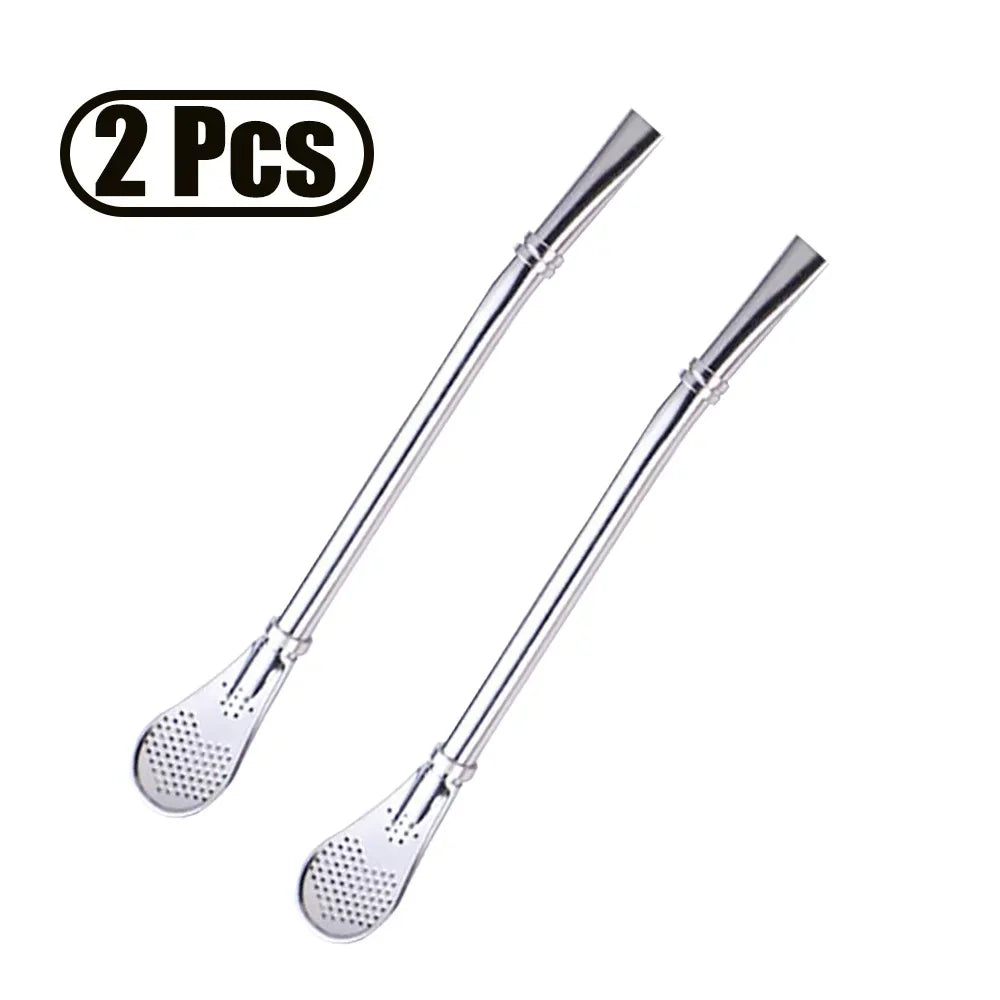 1-10Pcs 304 Stainless Steel Drinking Straw Spoon Tea Filter Reusable Bombilla Gourd Cocktail Straw Spoon Coffee Bar Accessory