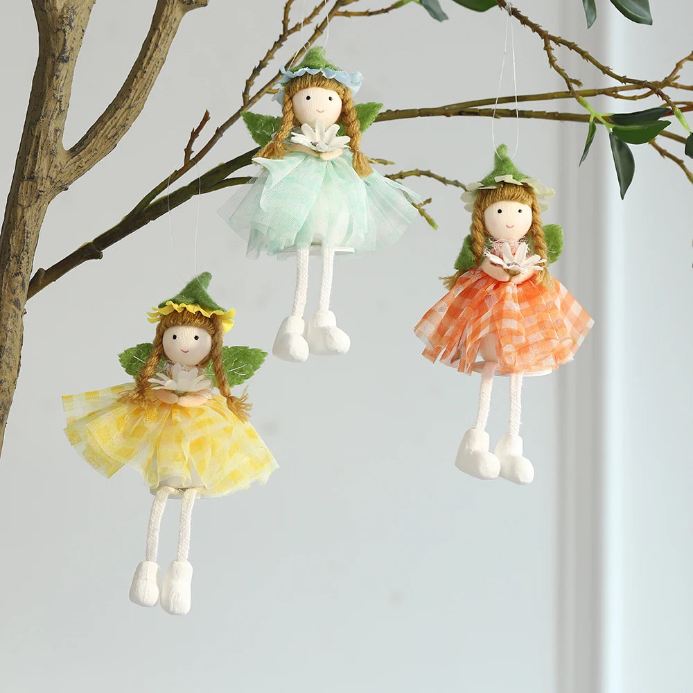 Spring Fairy Elf Hanging Ornaments Gauze Puffy Skirt Easter Flower Fairy Angel Doll Pendants Gifts For Kids Home Easter Decor
