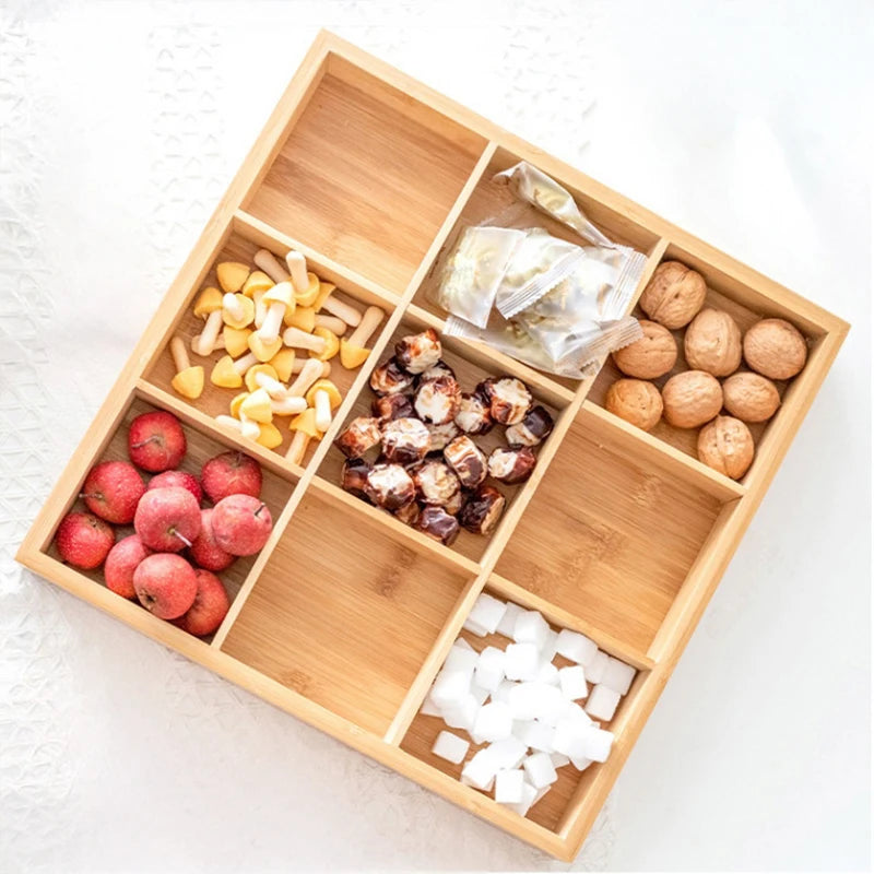 Tejesa Rectangular 6-compartment food tray & square 9 grid wood tableware snack plate sauce platter hot pot restaurant tray