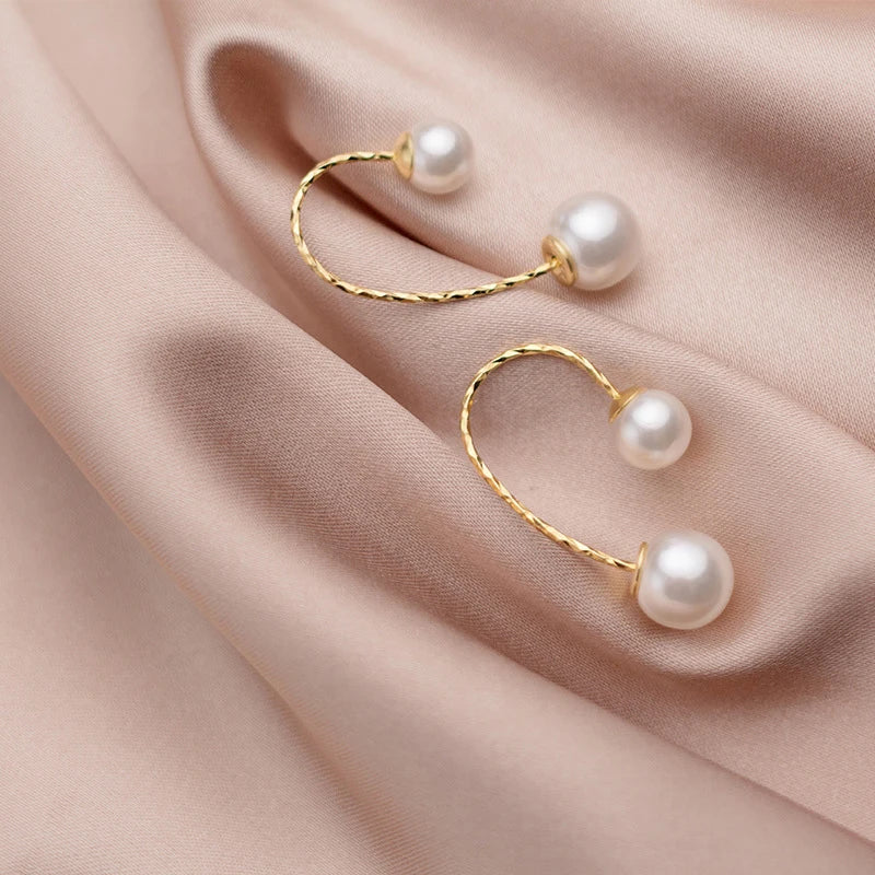 Modian Fashion Genuine 925 Sterling Silver Gold Color Elegant Pearl Dangle Earring for Women Hook Earring Fine Jewelry Brincos