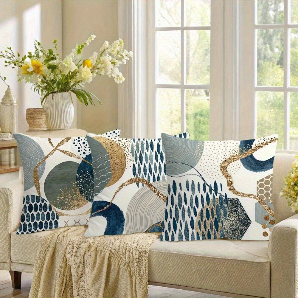 Hemasa 4pcs Abstract geometric patterns Single-sided printing Short plush Suitable living rooms bedrooms sofas (excluding pillow cores)