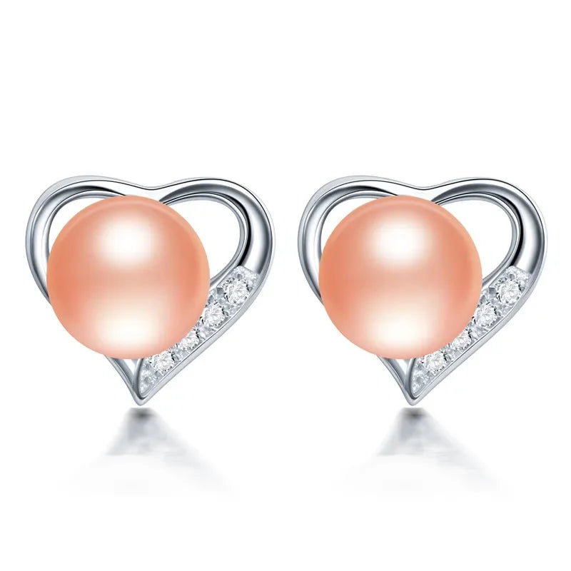 Classic Heart Stud Natural Pearl Earrings 925 Sterling Silver Earrings For Women 100% Genuine Pearl Earings Fashion Jewelry