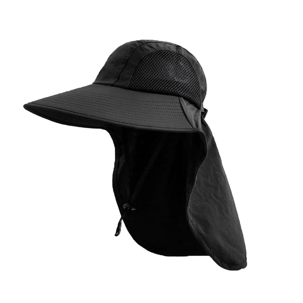 Tejesa Black Sun Hat for Men Women with Neck Flap UPF 50+ UV Protective Hiking Fishing Hats Wide Brim Sun Hat for Women&Men