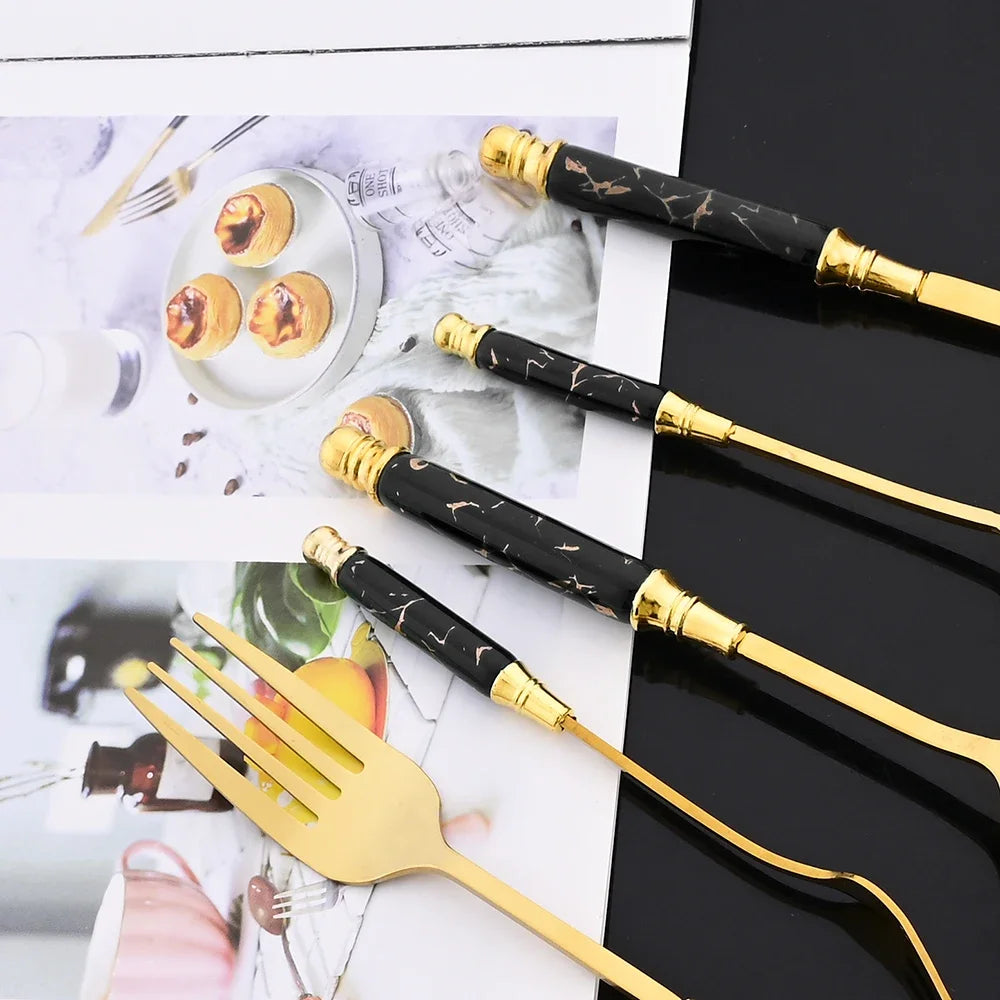 Hemasa 30Pcs   Ceramic Handle Tableware Forks and  Spoons  Knife Set Stainless Steel Dinnerware Cutlery Set