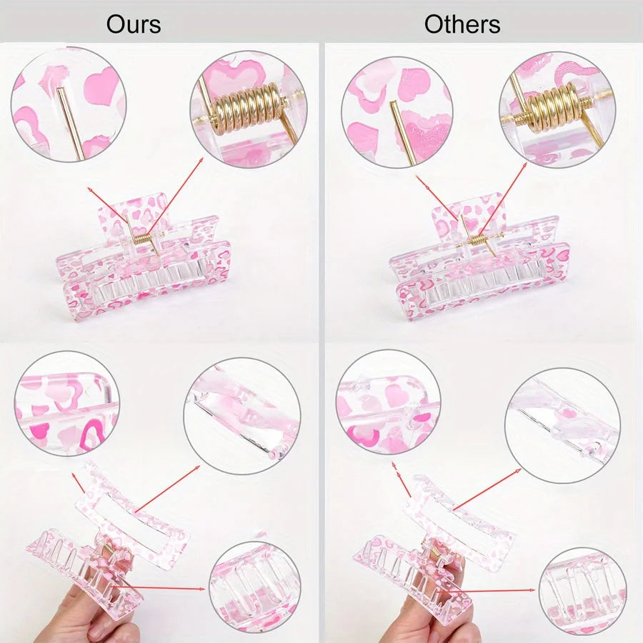 2-1PCS Transparent Flower Hair Clip, Heart Shape Banana Clip for Women, Non-Slip Strong Hold for Thick Thin Hair