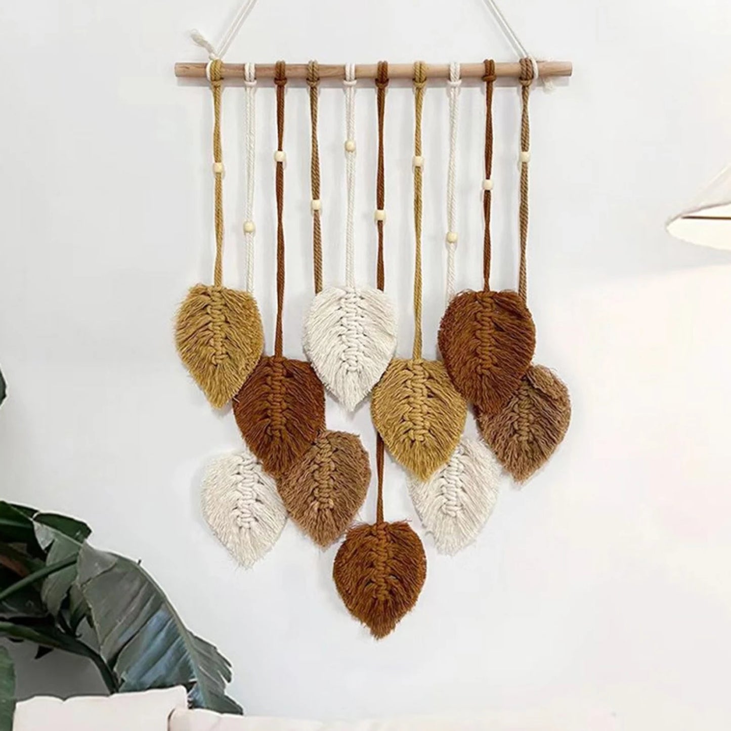 Hand Woven Leaf Macrame Tapestry Boho Decor Hanging Pendant Crafts Wall Hanging Home Decoration For Bedroom Living Room