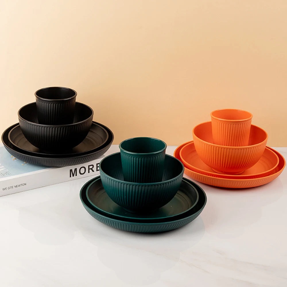 Wheat Straw Cutlery Set 4Pcs/Set Bowl Cup Dish Set Portable Tableware Set Dinnerware Kits for Picnic Camping