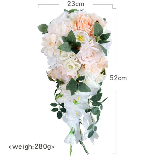 Tejesa Rustic Cascading Wedding Bouquets for Bride /Artificial Flower Waterfall Bridal Bouquet for Wedding