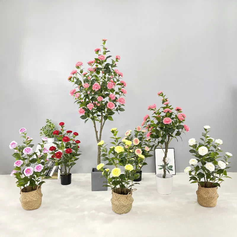 Simulation camellia tree camellia artificial simulation green plant potted home decoration floor plant manufacturer wedding came