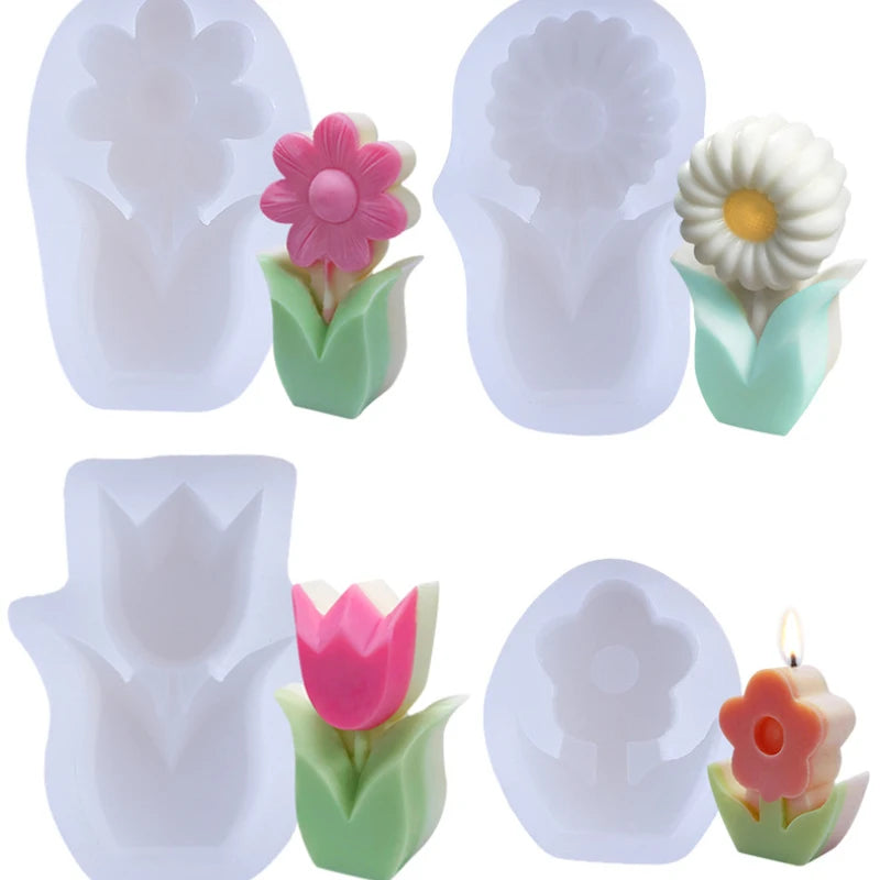 Tulip Candle Silicone Mold 3D Flower Sunflower Handmade Aromatherapy Candle Mould DIY Handmade Home Decoration