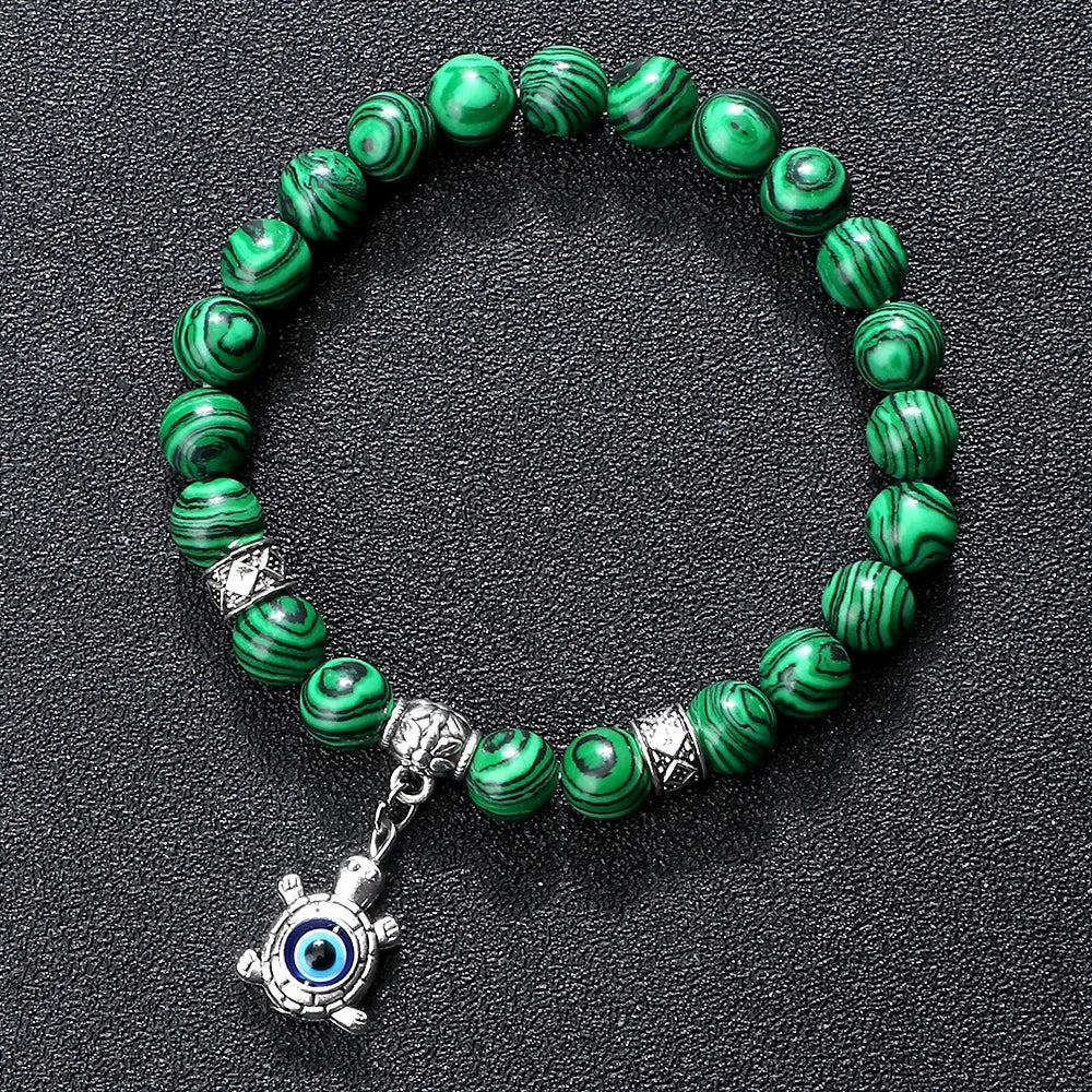 Hemasa Malachite Beads  Bracelet with  Evil Eye Pendant