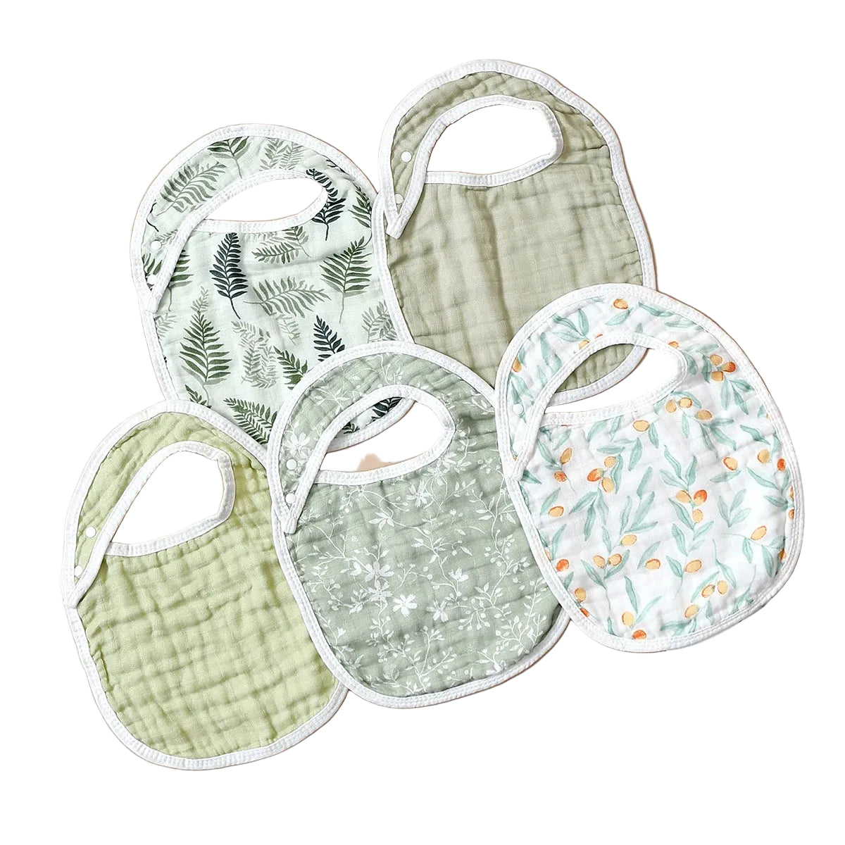Tejesa 5pcs Set Breathable Bamboo Cotton New born Muslin Feeding Bib/ Antibacterial Baby Burp Cloth