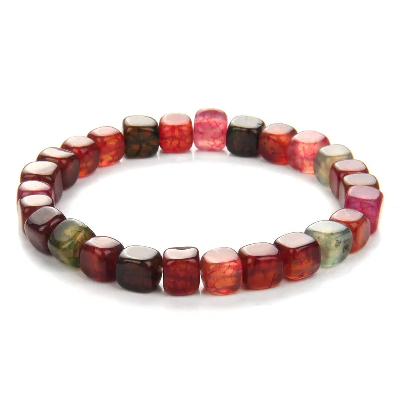 Square Tourmaline Agates Bracelets For Women Men 6mm Red Agates Round Spacer Beads Bracelet Handmade Stretch Meditation Bangles