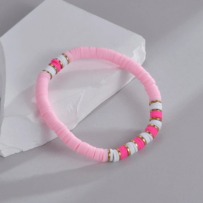 Bohemian Rainbow Polymer Clay For Women Fashion Handmade Surfer Choker Bracelet Stainless Steel Jewelry Chain Gift