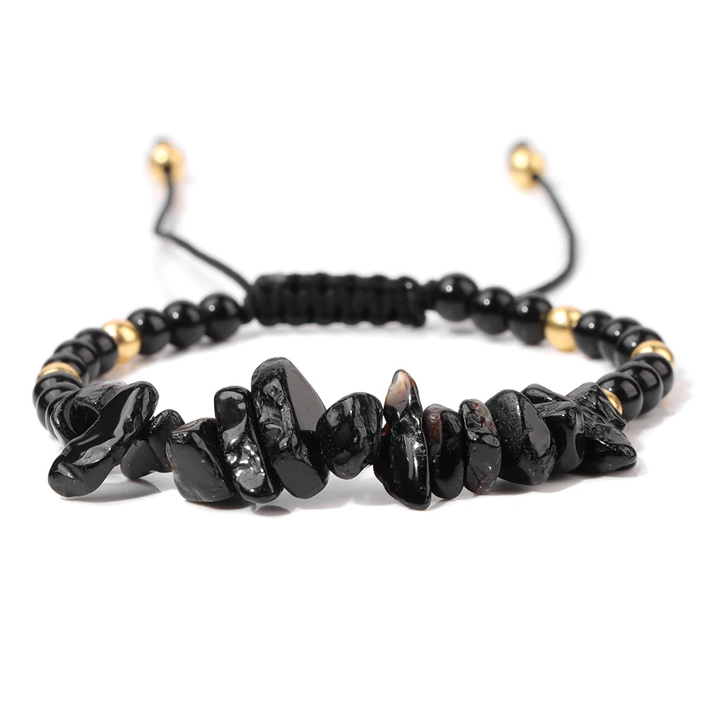 Tejesa Irregular Natural Gem Crystal Stone Beads Bracelet Braided Obsidian Aventurine Amethysts Aquamarin Opal Chip Bracelets For Women