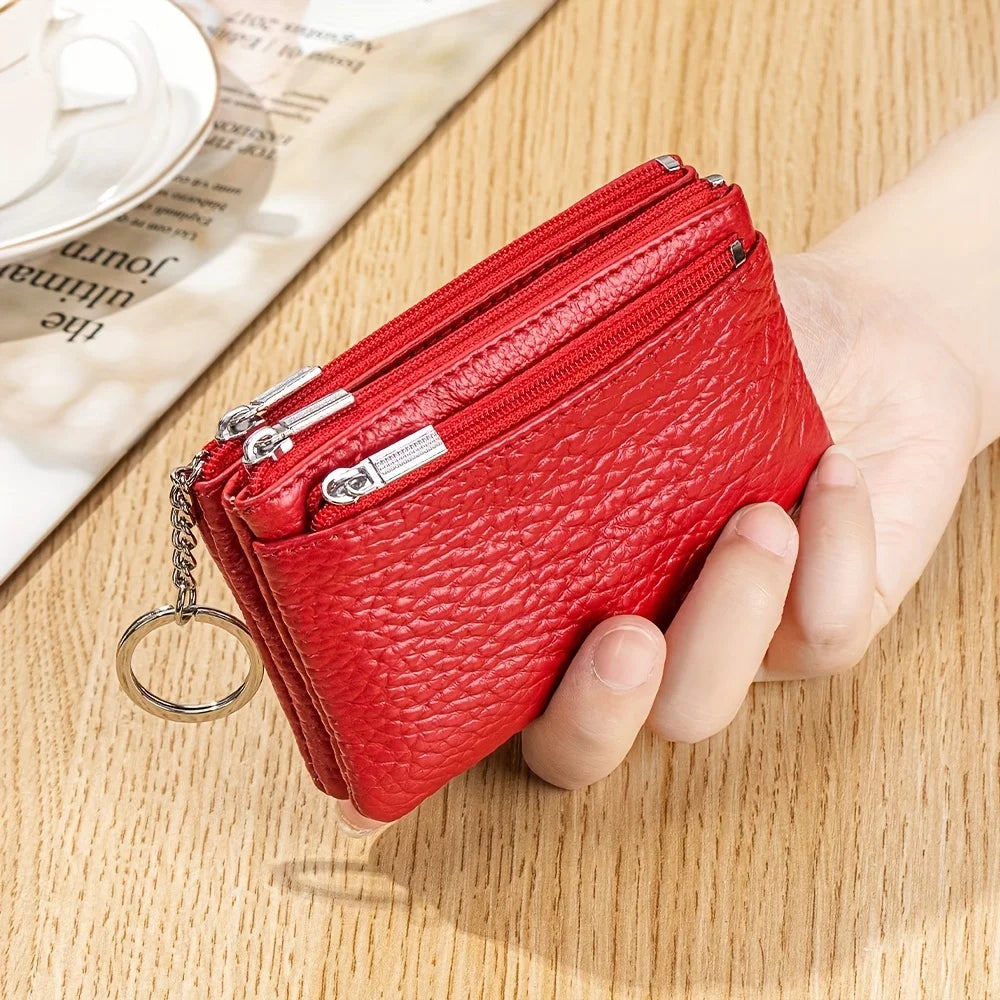 Hot sale Geniune Leather Lady's Coin Purses Short zipper Chain Wallets high quality Card Holders Small Mini Key Wallets Women