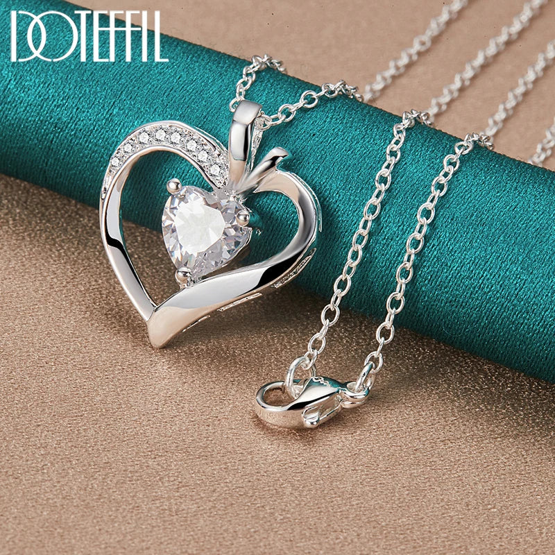 Hemasa  925 Sterling Silver  Zircon Heart Pendant Necklace For Woman Wedding Engagement Charm Jewelry