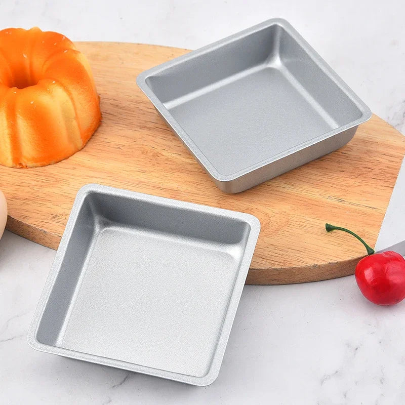 Tejesa 4/6Pcs Square Mini Cake Mold Nonstick Bread Pizza Baking Tray 4 Inch Carbon Steel Cake Pan Baking Dish Mold Bakeware For Kitchen