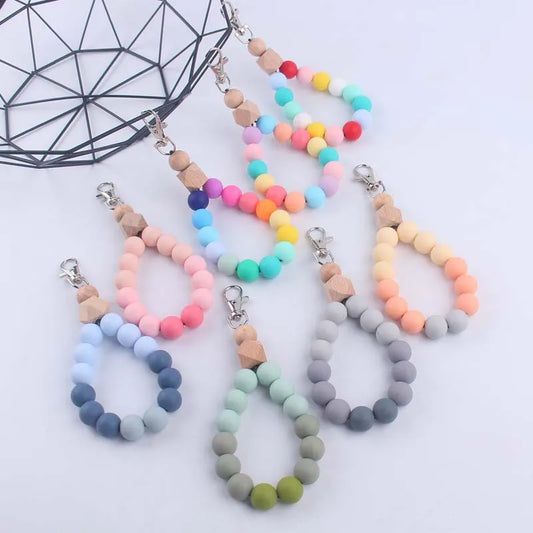 Hemasa Silicone Round Beads Keychain  Wristlet Bracelet Keyring For Women /Car Bag Key Chain Jewelry