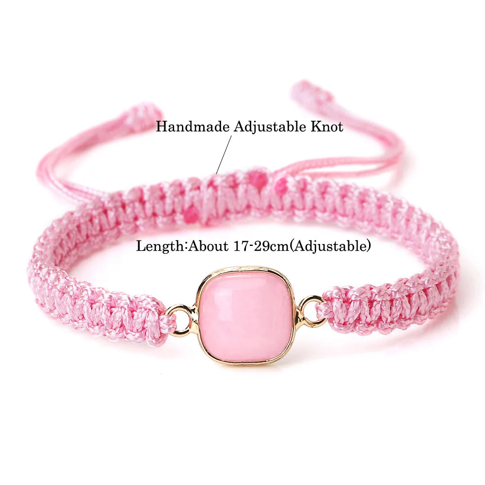 Pink Color Thread Chain Handmade Bracelets For Women Pink Crystal Oval Pendant Natural Stone Bracelets Femme New Fashion Jewelry