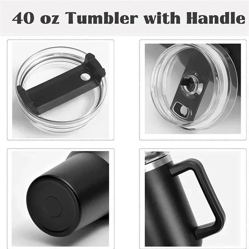 Hemasa 40oz Stainless Steel Water Bottle  Car Coffee Mug Personalized Tumbler with Handle Lid Straw Vacuum Thermos Cup