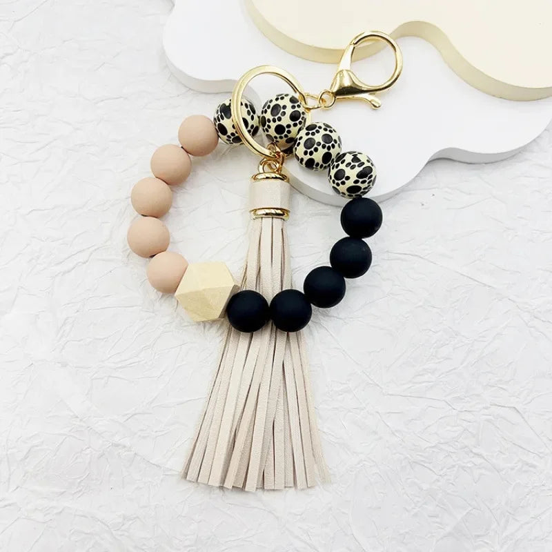 Silicone Tassel Beaded Bag Accessories Cross-Border Keychain Hand Bracelet Jewelry Decoration from Mainland China