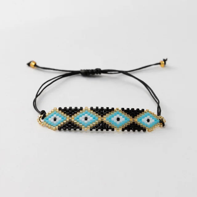 Bohemia Rice bead bracelet Geometry Eye Multiple colors Hand weaving Female Popular Personality Adjustable Beaded bracelet