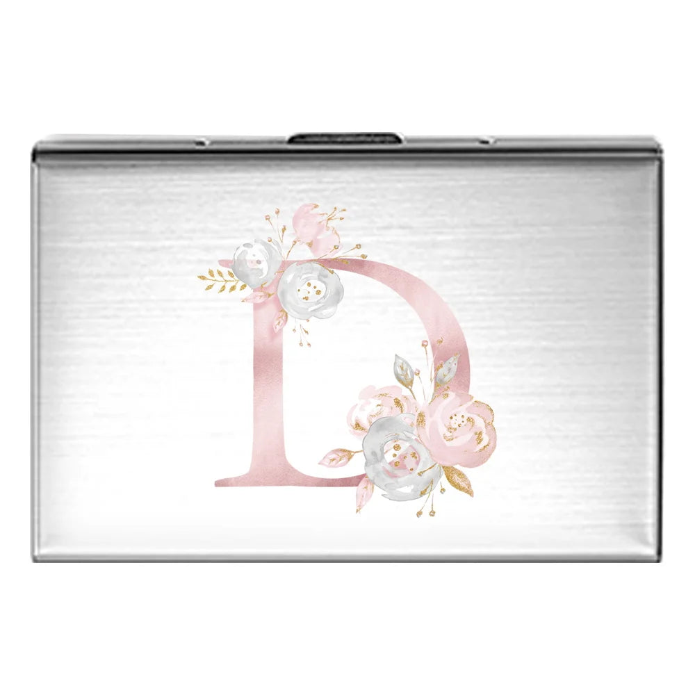 Tejesa Metal Business Card Holder - Slim Pocket Business Card Case for Unisex /Stainless Steel IC Cards /Pink Flower Print Series