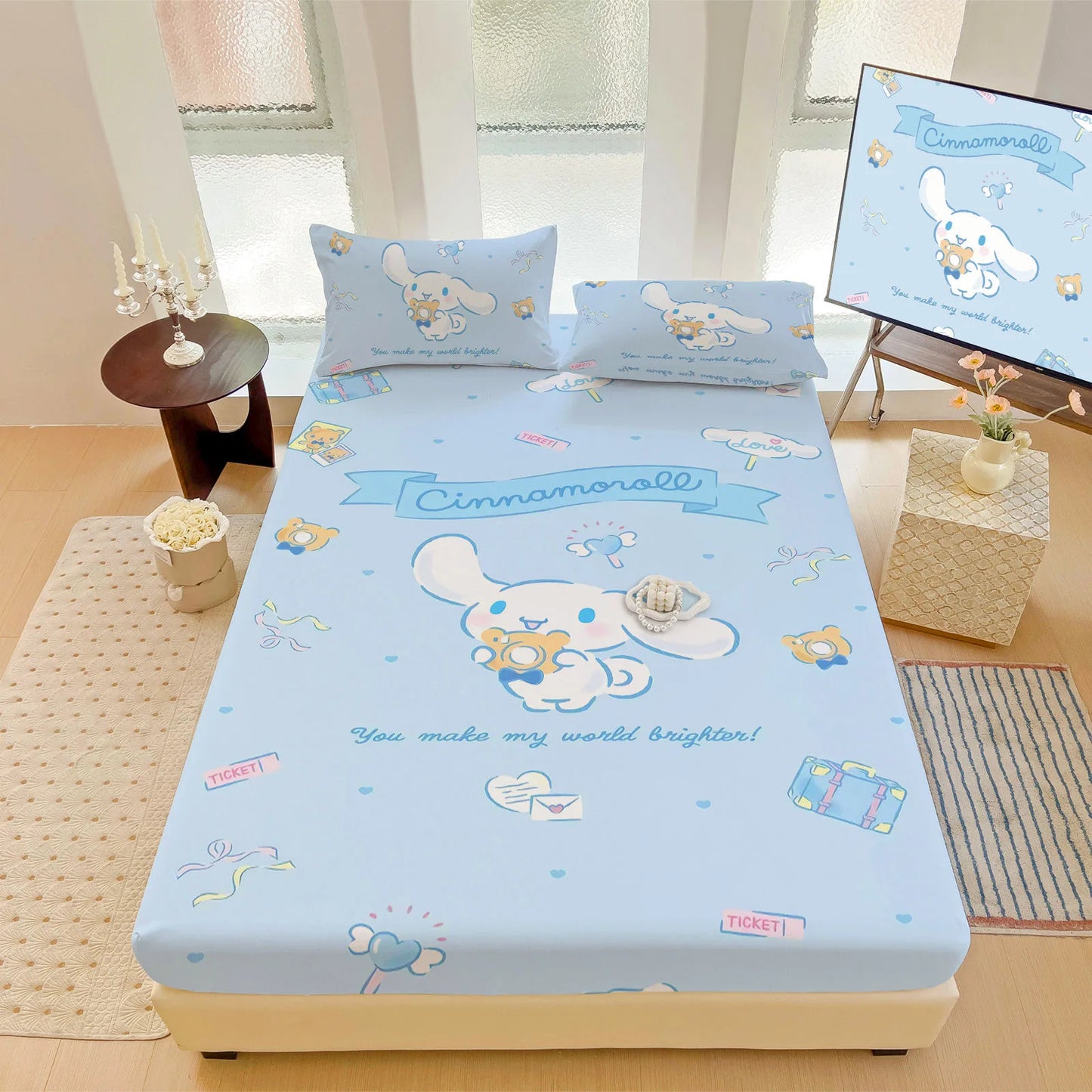 Hemasa  Bed Mattress Cover Cute Cartoon Painted Bed Linen Fitted Sheet For Kids Adult Single Double Size