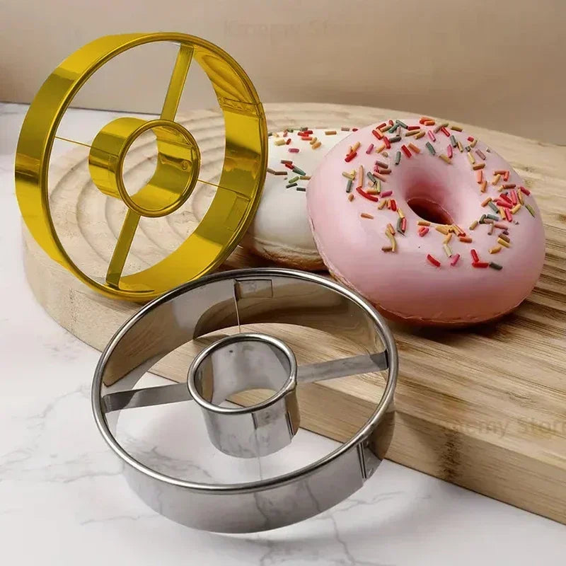 Tejesa  2Pcs  Silver Gold Stainless Steel Donut Mold Doughnut Desserts Bread Cutter Maker Cake Decorating Tools Kitchen Home Baking Supplies
