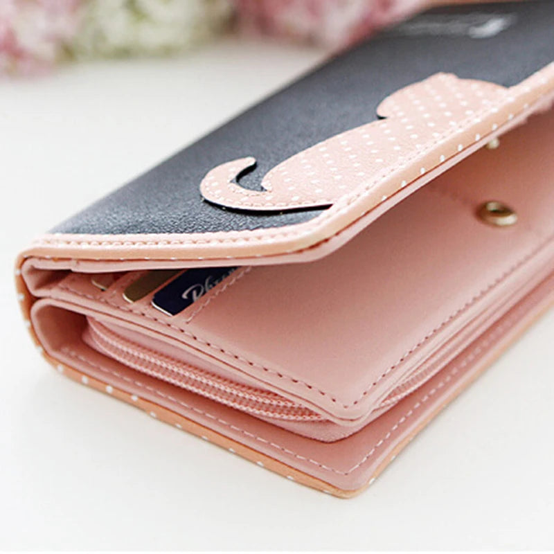 Hemasa  Zip Wallet  Casual  PU Long Large Capacity Coin Purse /Clutch Bag Cute Cat Pattern Wallet