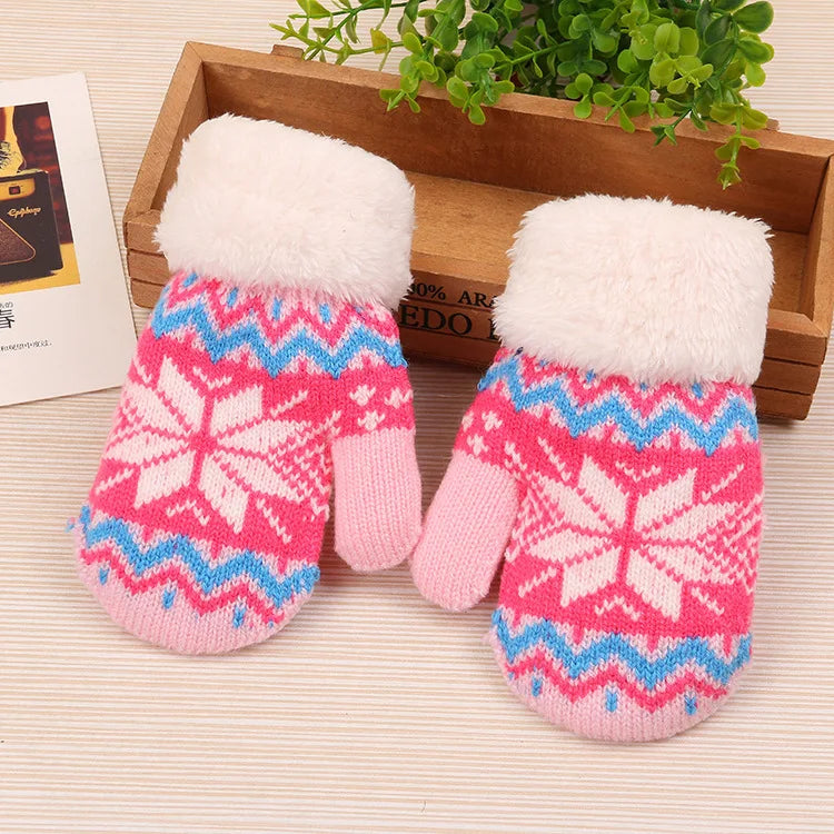 2-8 Years Old Kids' Sherpa Lined Knit Mittens Boys Girls Winter Gloves Children Snow Glove