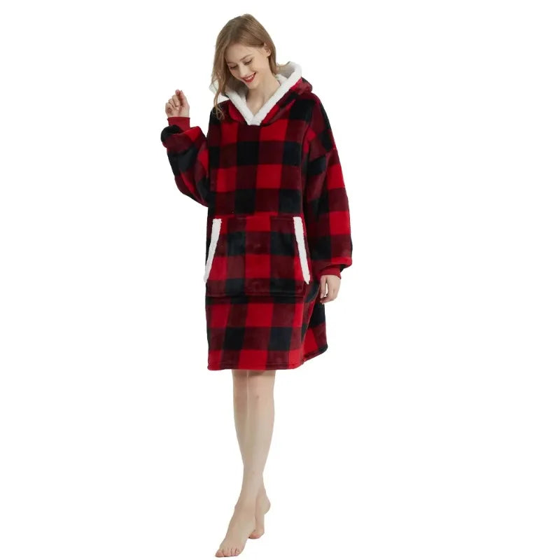 Winter Hoodies Sweatshirt Women Men Pullover Fleece Giant TV Oversized Blanket with Sleeves Robe Wearable Blankets