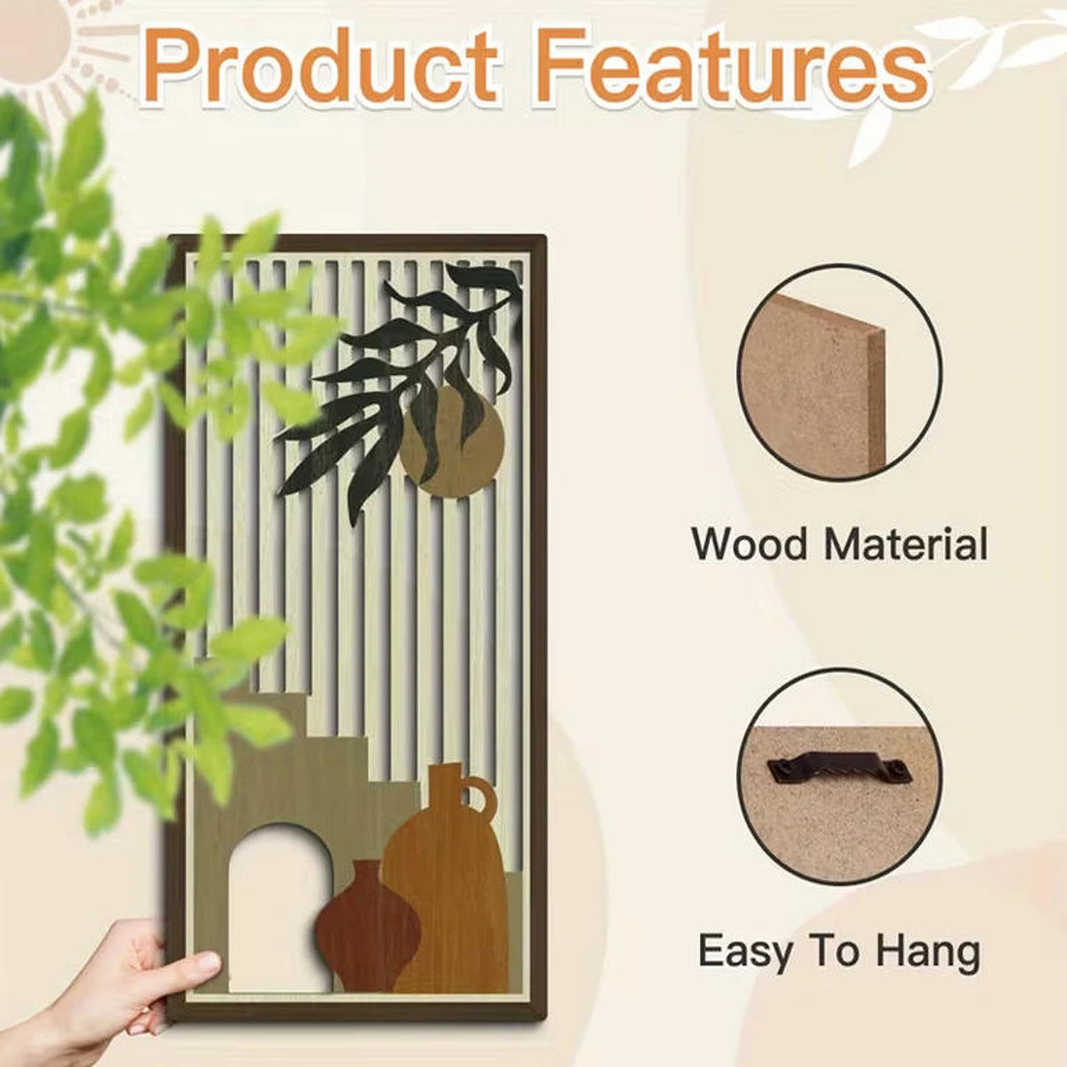 Hemasa 3pcs Hollow Wooden Wall Art Panel Decorative Kitchen Bathroom Living Room Dining Room Porch Wall Wood Decoration